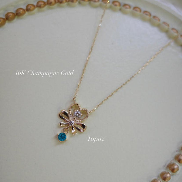 Petite Ribbon Necklace・Gemstone & Diamond・ Birthstone