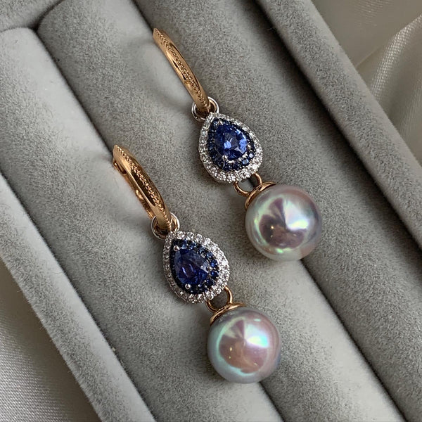 INFINITY ・18K WHITE GOLD SAPPHIRE/ PEARL & DIAMOND EARRINGS