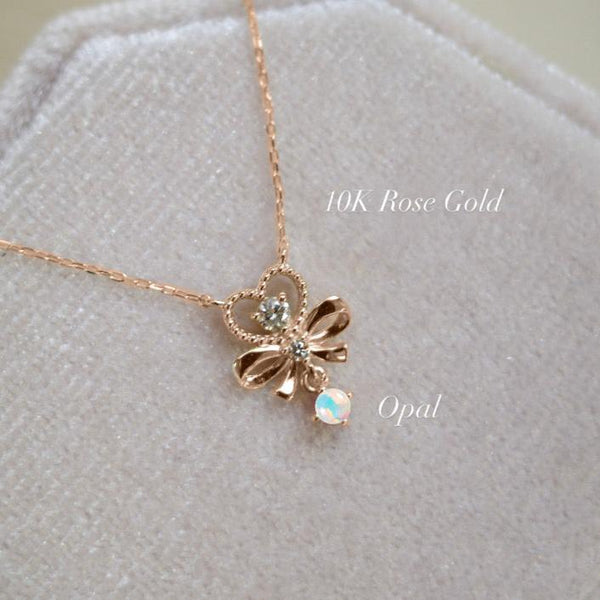 Petite Ribbon Necklace・Gemstone & Diamond・ Birthstone
