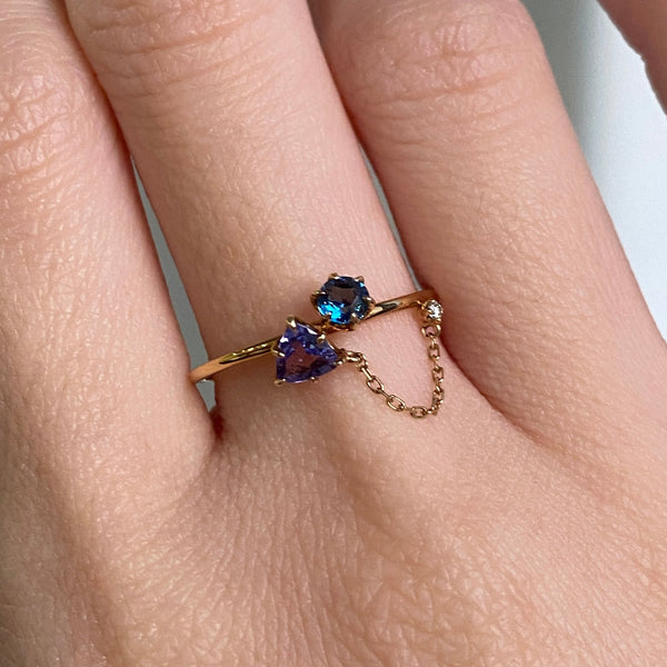 18K Champagne Gold Tanzanite/ Topaz/ Diamond Ring