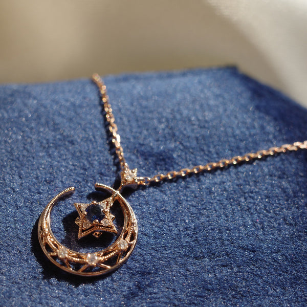 8 Moon Mini Necklace・ Blue Sapphire & Diamond