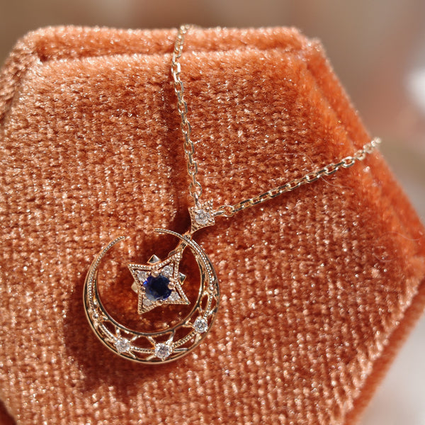 8 Moon Mini Necklace・ Blue Sapphire & Diamond