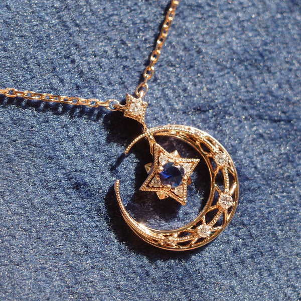 8 Moon Mini Necklace・ Blue Sapphire & Diamond