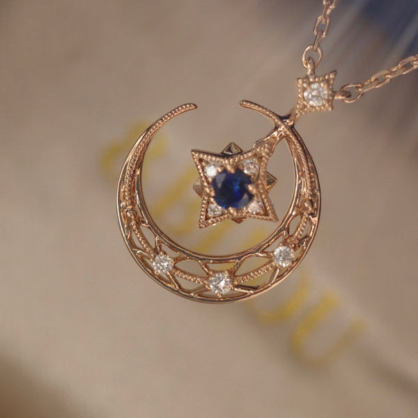 8 Moon Mini Necklace・ Blue Sapphire & Diamond