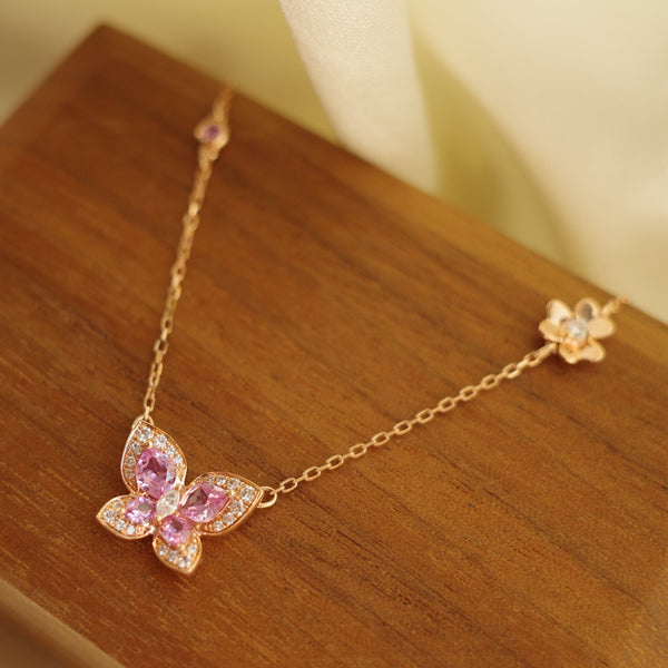 14K Rose Gold Pink Sapphire & Diamond Necklace