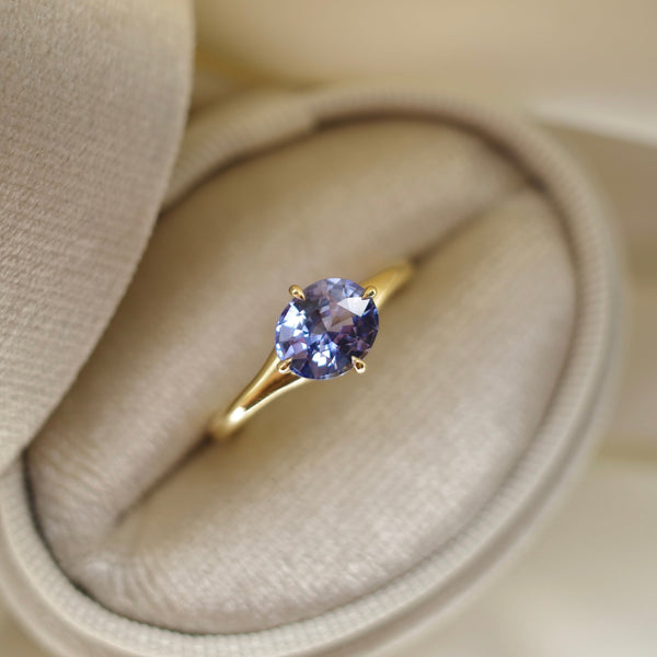 14K Champagne Gold Blue Sapphire & Diamond Ring