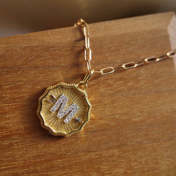 14K Yellow Gold Initial Diamond Pendant