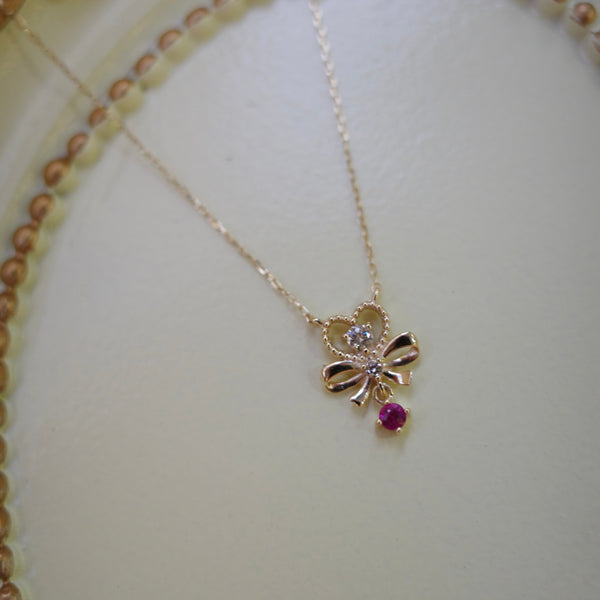 Petite Ribbon Necklace・Gemstone & Diamond・ Birthstone