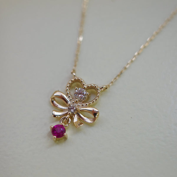 Petite Ribbon Necklace・Gemstone & Diamond・ Birthstone
