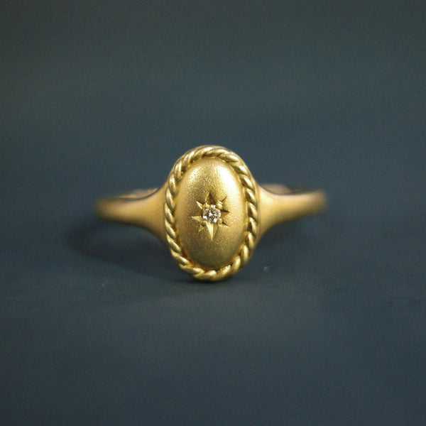 10K Champagne Gold Diamond Signet Ring