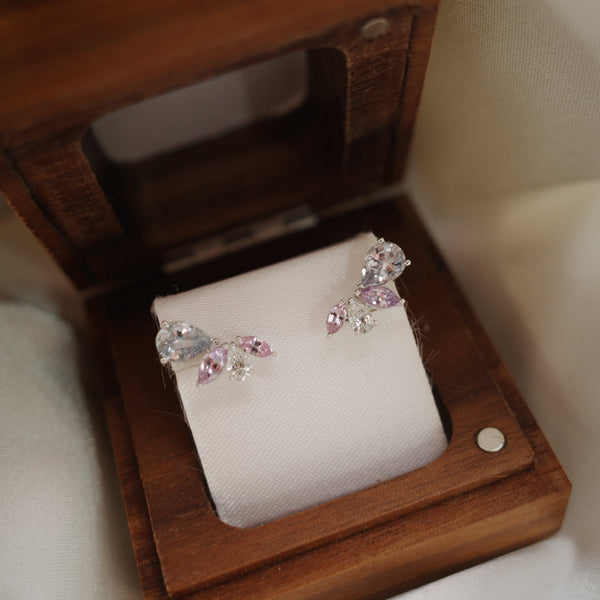 14K White Gold Sapphire & Diamond Cluster Earrings