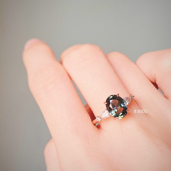 ONE OF A KIND・18K ROSE GOLD GREEN SAPPHIRE & DIAMOND RING (4706399486051)