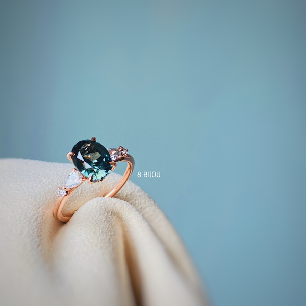 ONE OF A KIND・18K ROSE GOLD GREEN SAPPHIRE & DIAMOND RING (4706399486051)