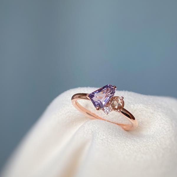 VINTAGE BUBBLE・18K ROSE GOLD LAVENDER SPINEL & FANCY DIAMOND RING (4711259537507)