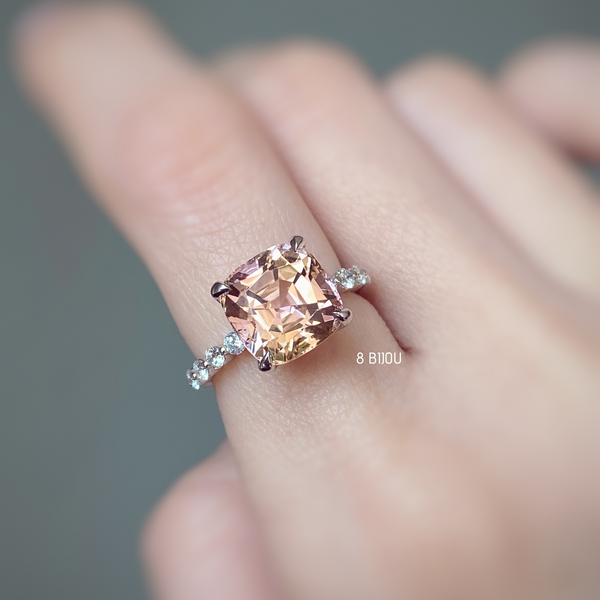 BESPOKE JEWELLERY・18K WHITE GOLD BI-COLOR TOURMARLINE &  DIAMOND RING