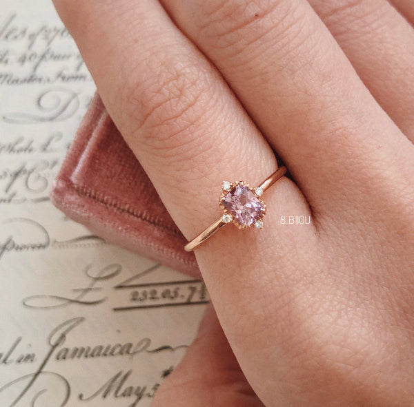 PETITE VINTAGE・18K ROSE GOLD SPINEL & DIAMOND RING (4688651026531)