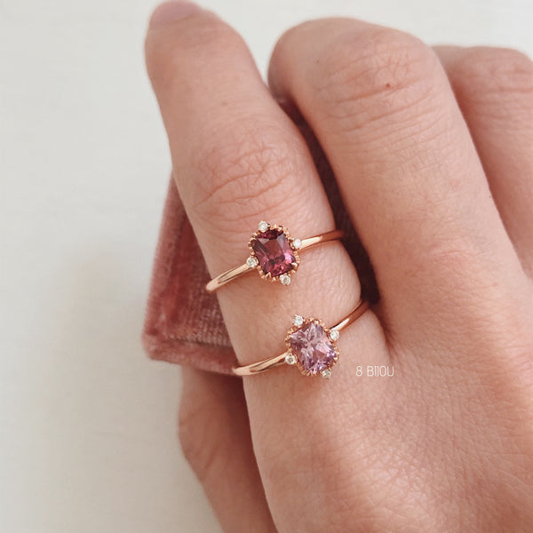 PETITE VINTAGE・18K ROSE GOLD RED SPINEL & DIAMOND RING (4688708501603)