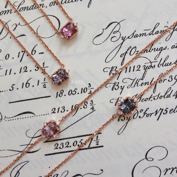PETITE VINTAGE・18K ROSE GOLD SPINEL & DIAMOND NECKLACE (4688844357731)