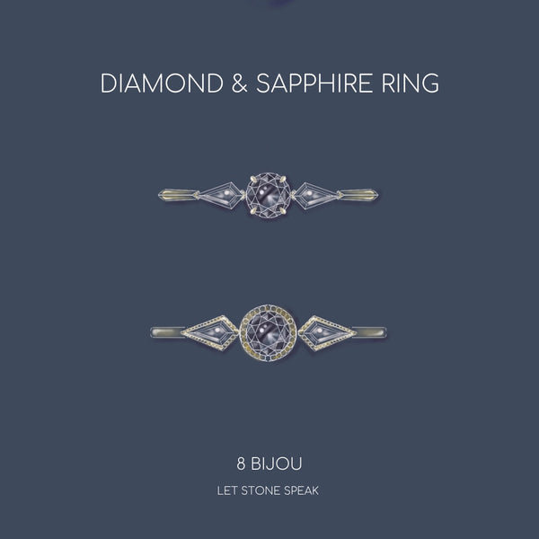 BESPOKE JEWELLERY・18K CHAMPAGNE GOLD SALT & PEPPER DIAMOND/ WHITE SAPPHIRE RING